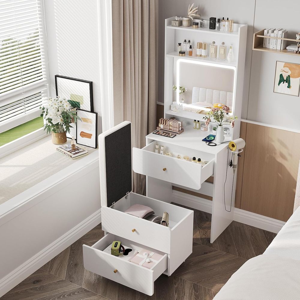 Desk Setup In Small Bedroom - Туалетный столик с зеркалом и подсветкой,