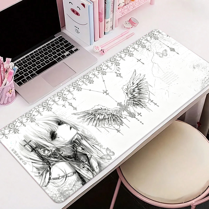 Desk Setup Black - Кожаный коврик для мыши, черно-белый, в